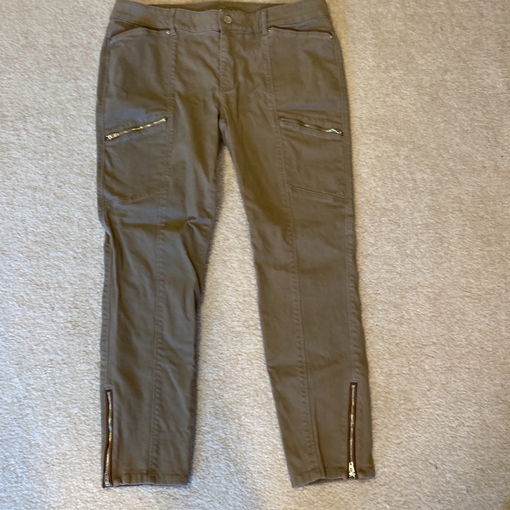 WHBM light brown jeans with leather piping. Size 12